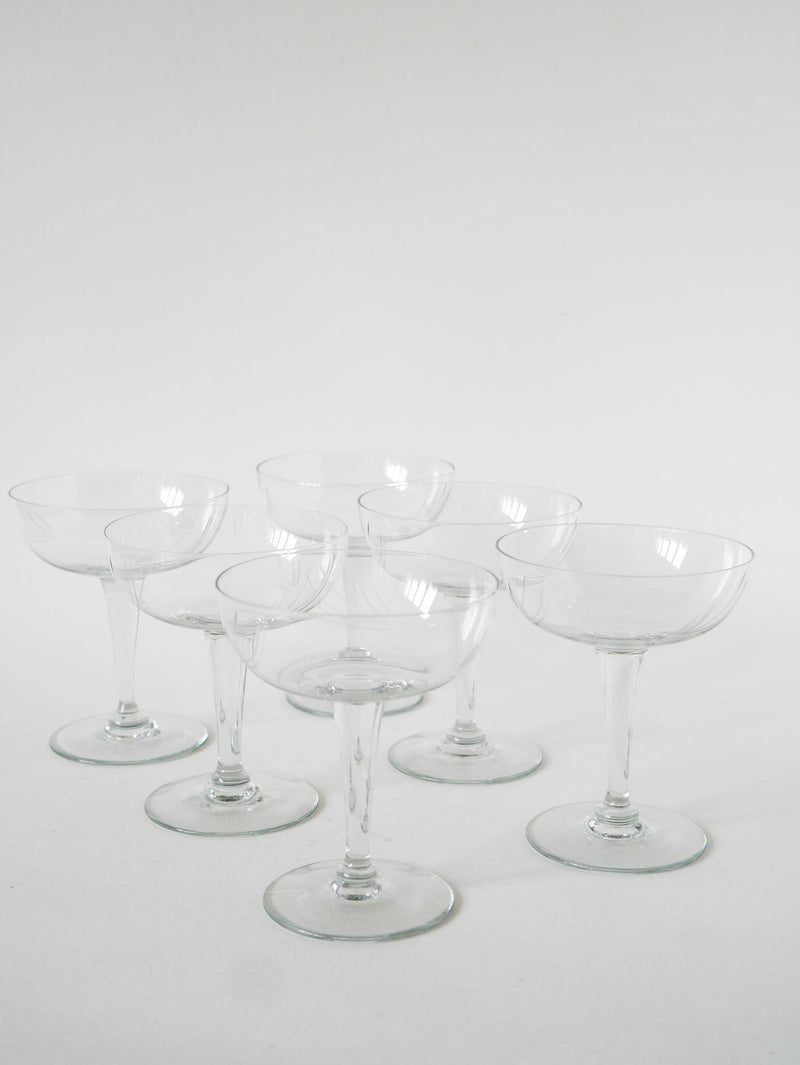 Ensemble De 7 Coupes À Champagne En Cristal Gravé - 1940