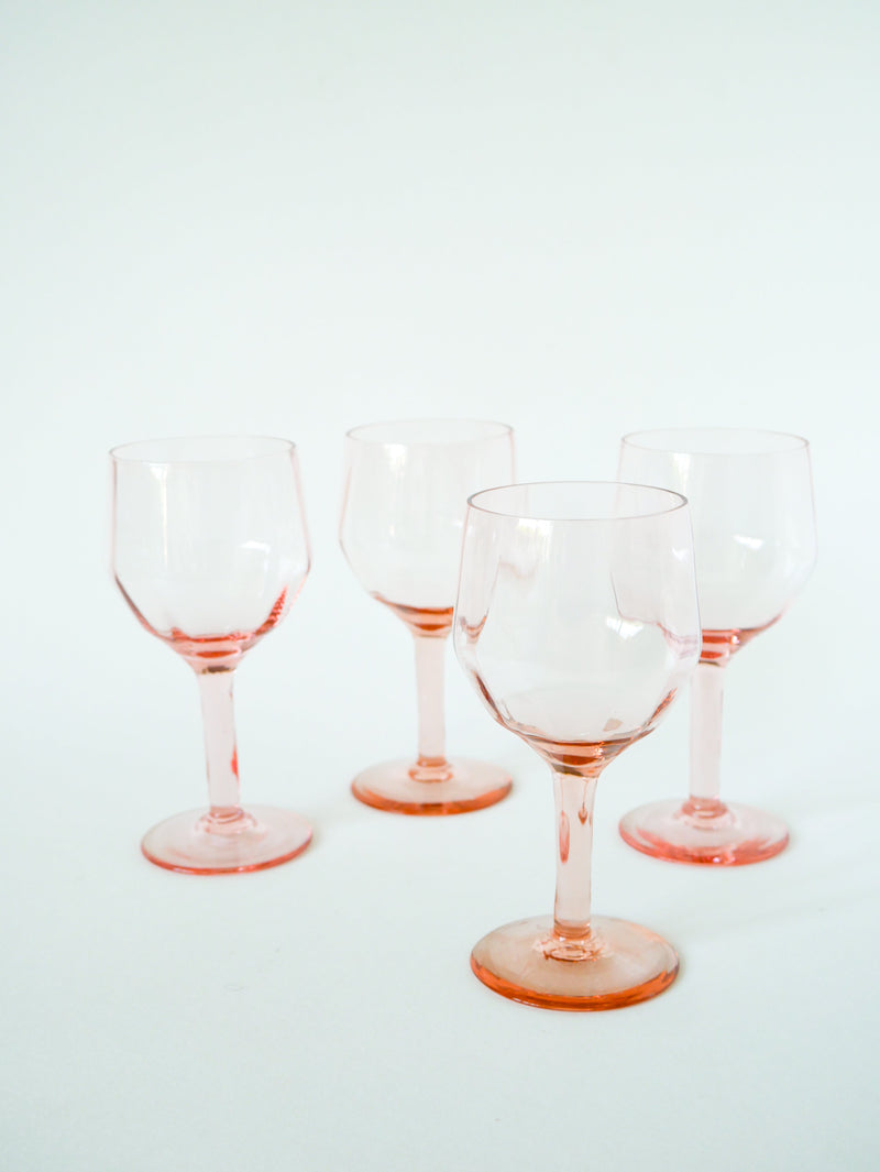 Ensemble De 4 Verres À Vin Rose - Art Nouveau - Début Xxème