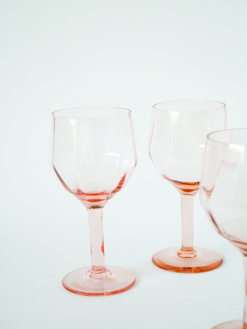 Ensemble De 4 Verres À Vin Rose - Art Nouveau - Début Xxème