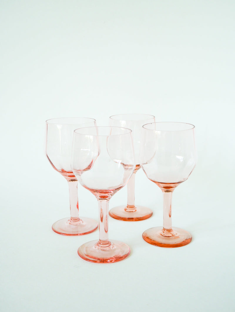 Ensemble De 4 Verres À Vin Rose - Art Nouveau - Début Xxème