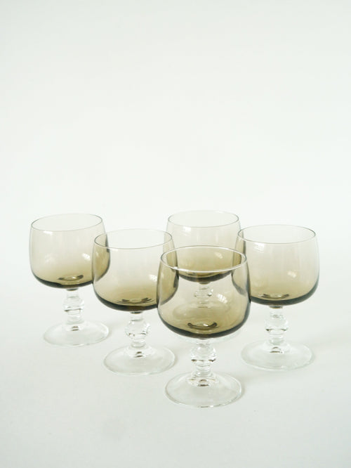 Lot De 5 Verres À Vin En Verre Fumé - 1970