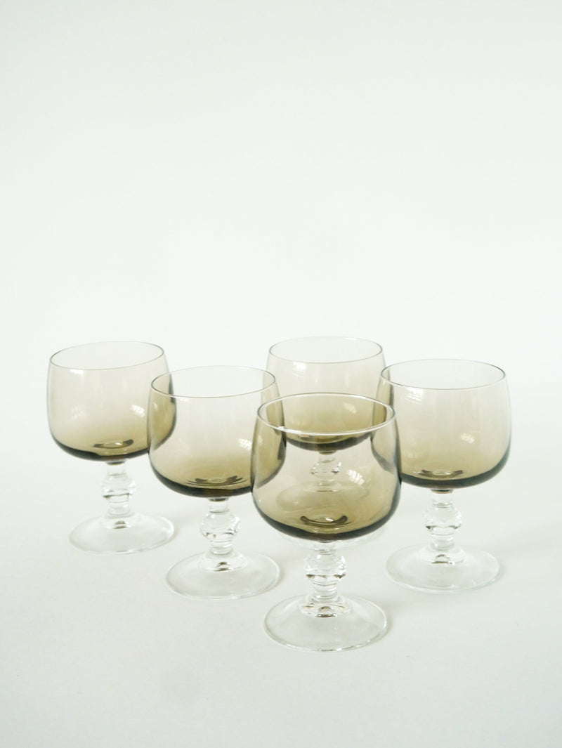 Lot De 5 Verres À Vin En Verre Fumé - 1970