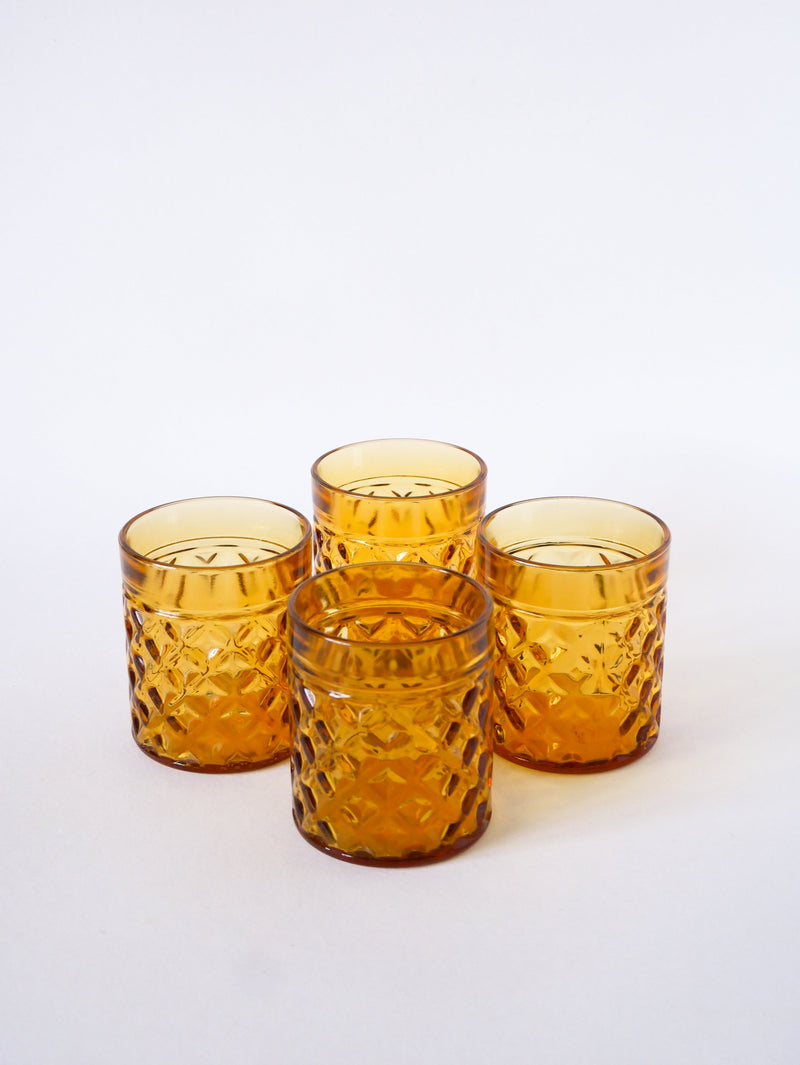 Lot De 4 Verres À Whisky En Verre Ambré - 1970