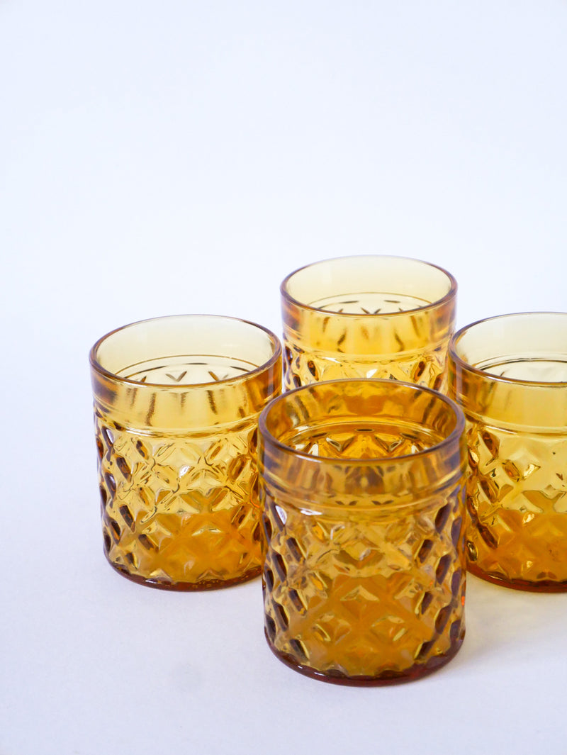 Lot De 4 Verres À Whisky En Verre Ambré - 1970