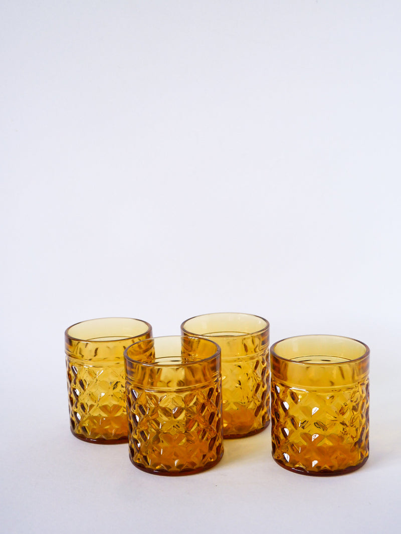 Lot De 4 Verres À Whisky En Verre Ambré - 1970