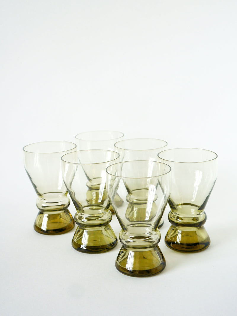 Ensemble De 6 Verres Long Drink Art Déco En Verre Ambré - 1930