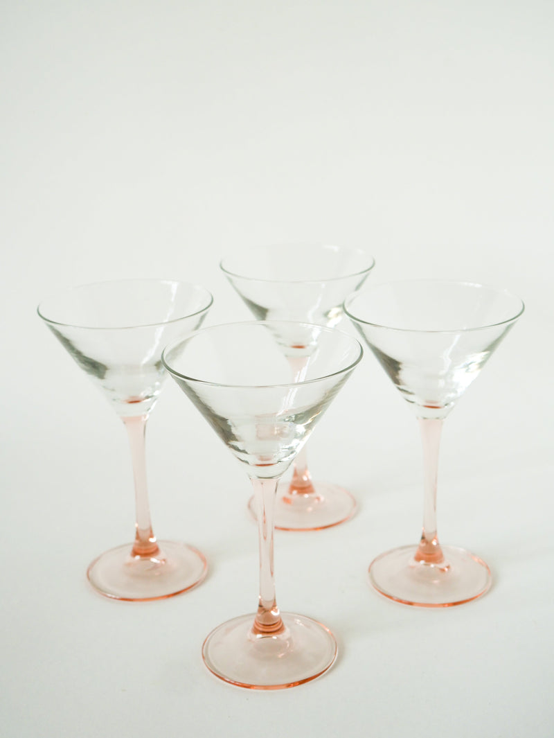 Lot De 4 Verres À Cocktails À Pieds Rose - Design - 1970