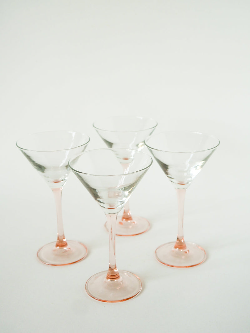 Lot De 4 Verres À Cocktails À Pieds Rose - Design - 1970