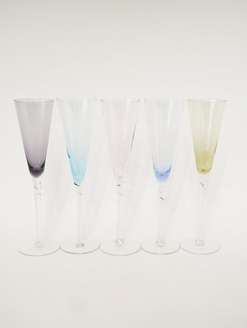 Ensemble De 5 Flûtes À Champagne En Verre Coloré - Design - 1970