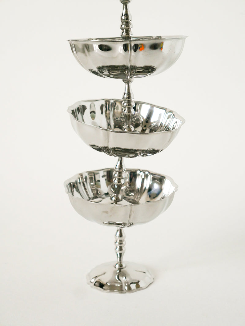 Ensemble De 4 Coupes À Glace En Inox Hautes - Pieds Fins Travaillés - Design - 1970