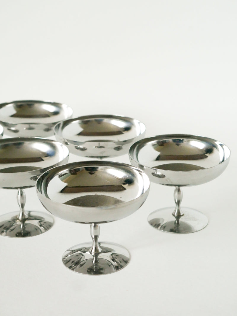 Ensemble De 6 Coupes À Glace En Inox Hautes - Pieds Fins Forme Libre - Design - 1970