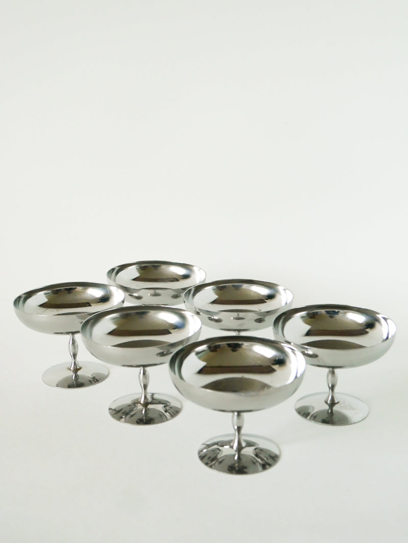 Ensemble De 6 Coupes À Glace En Inox Hautes - Pieds Fins Forme Libre - Design - 1970