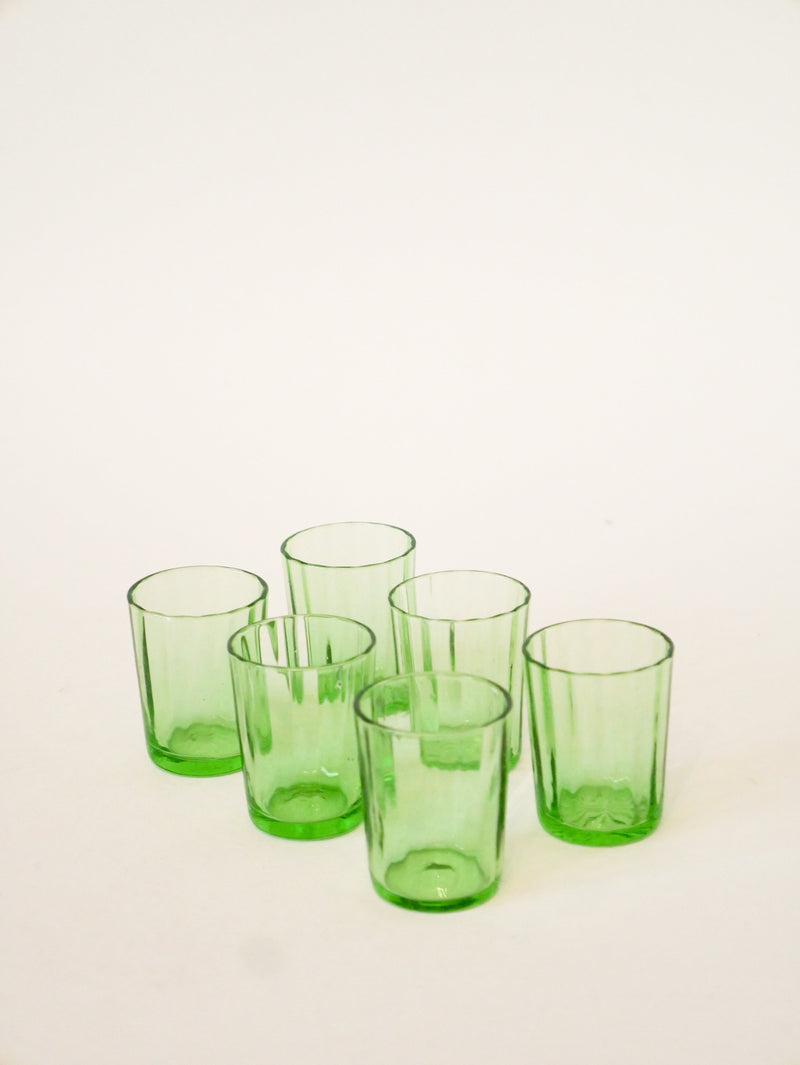 Lot De 6 Verres À Liqueur En Verre Facetté - Vert - 1970