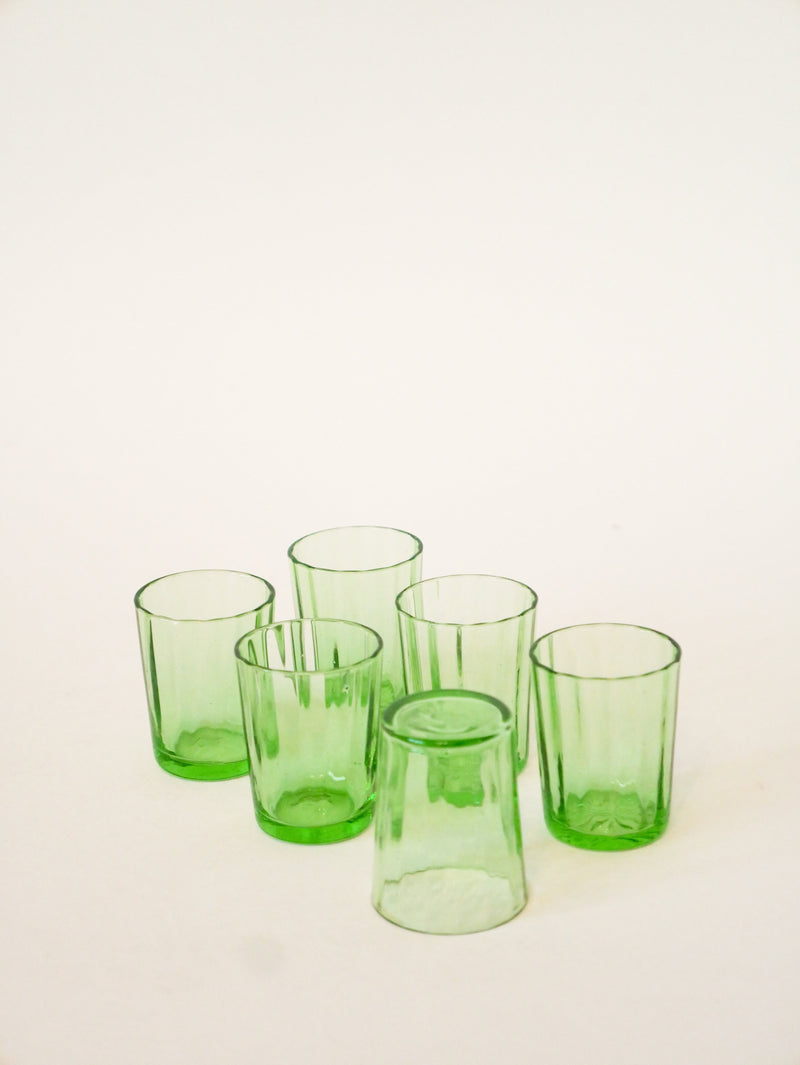 Lot De 6 Verres À Liqueur En Verre Facetté - Vert - 1970