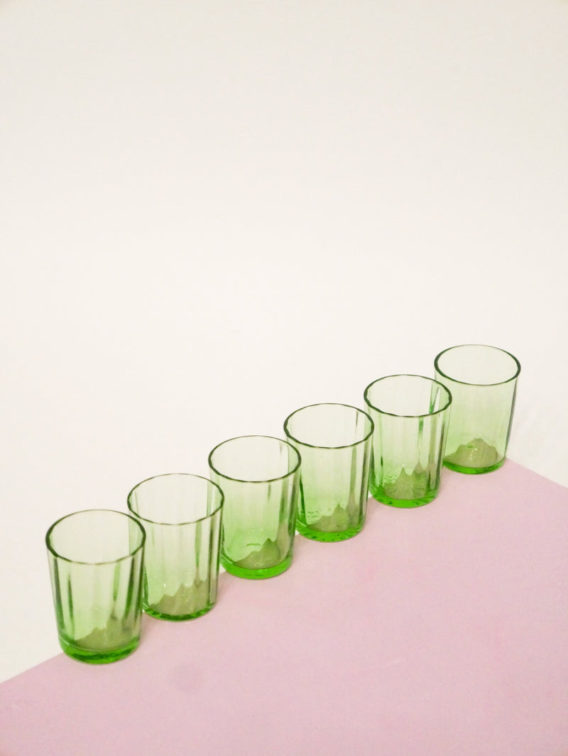 Lot De 6 Verres À Liqueur En Verre Facetté - Vert - 1970