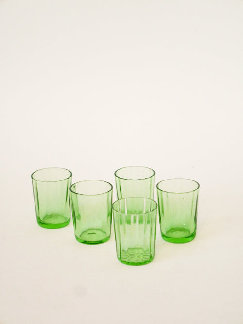 Lot De 5 Verres À Liqueur En Verre Facetté - Vert - 1970