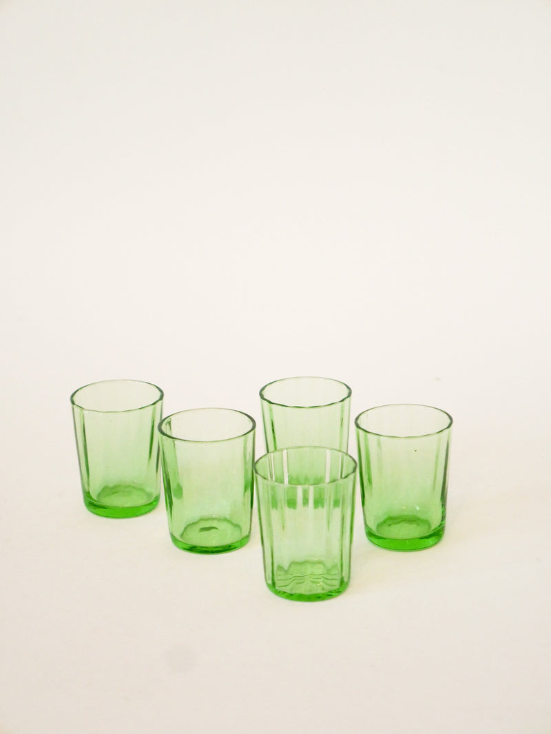 Lot De 5 Verres À Liqueur En Verre Facetté - Vert - 1970