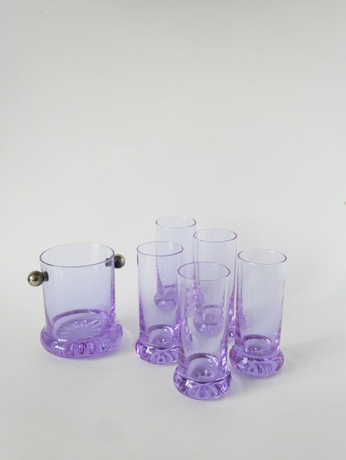 Ensemble Composé De 5 Verres À Cocktails Et D'Un Seau À Glace, Violet Et Chrome, Made In Italy, 1960