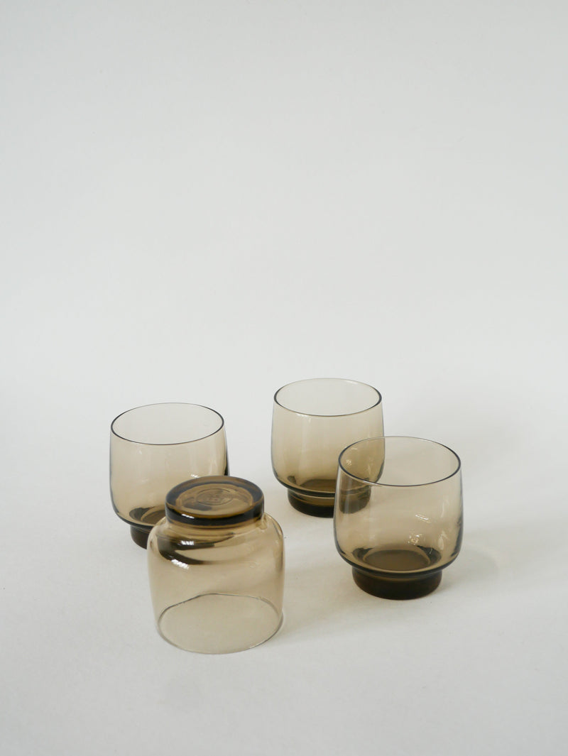 Lot De 4 Verres À Eau En Verre Fumé, Design, 1970