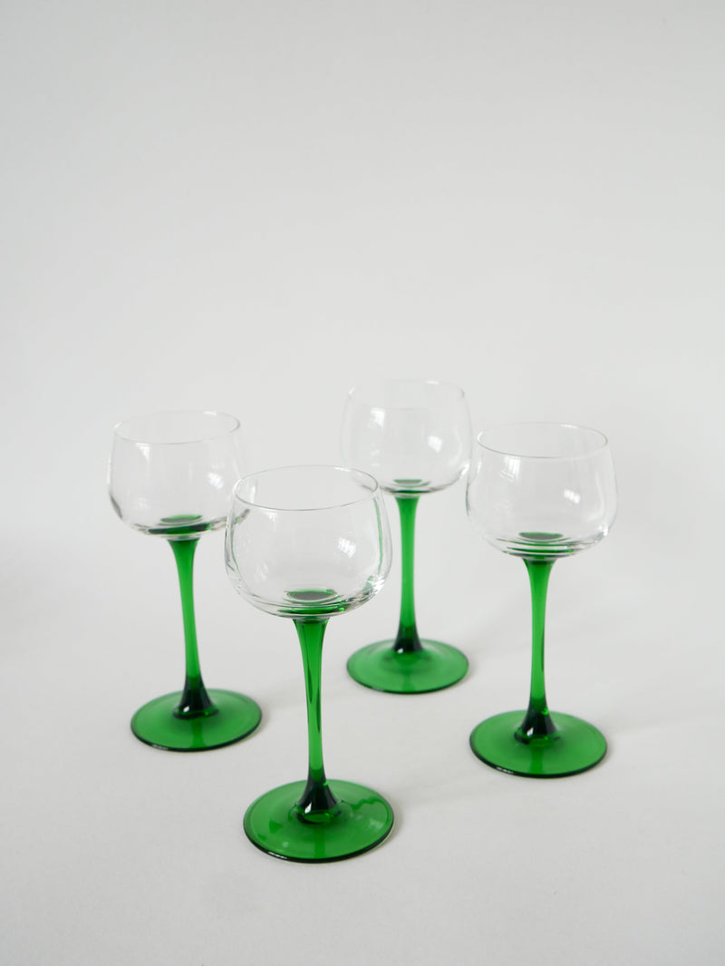 Lot De 4 Verres À Pieds Vert Foncé, Made In France, Luminarc, 1970