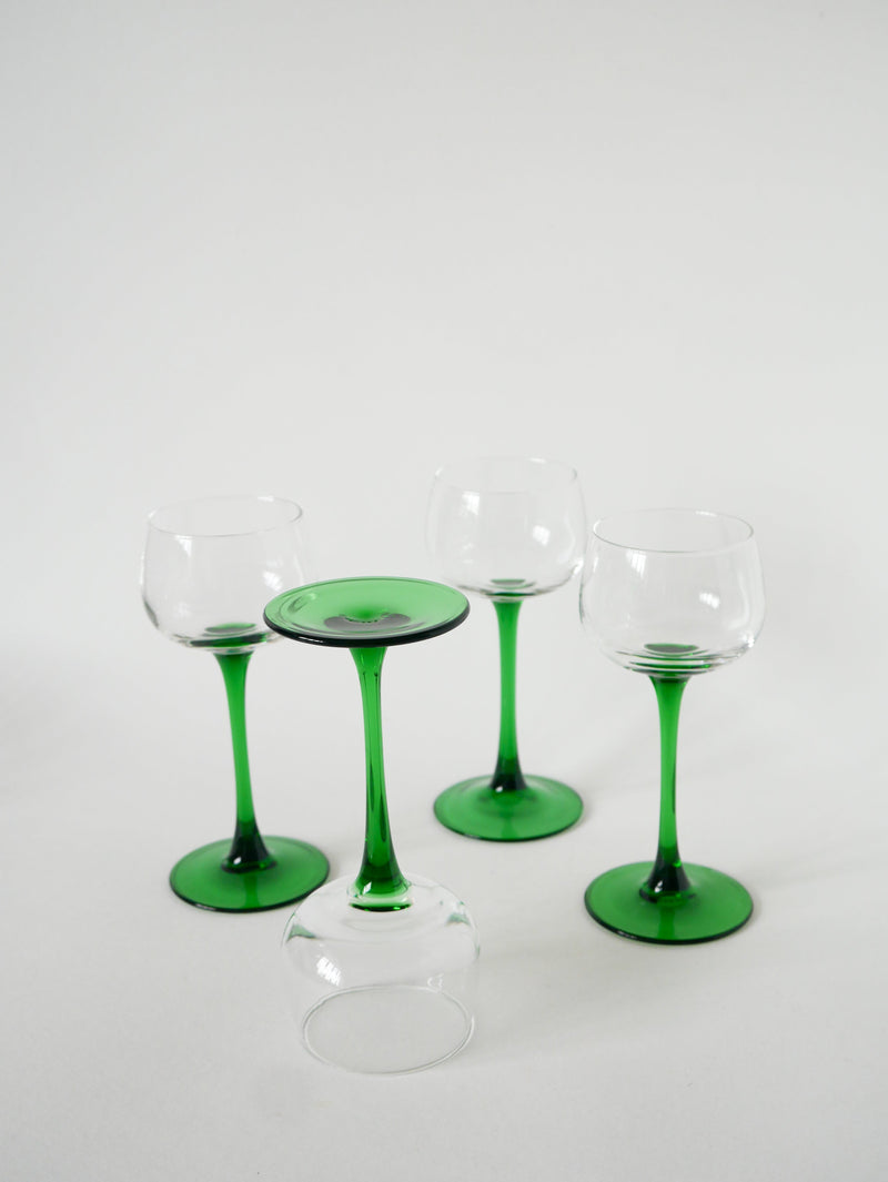 Lot De 4 Verres À Pieds Vert Foncé, Made In France, Luminarc, 1970