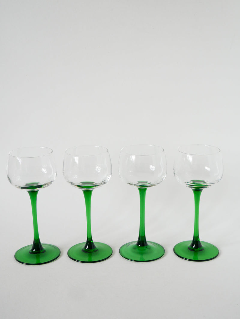 Lot De 4 Verres À Pieds Vert Foncé, Made In France, Luminarc, 1970