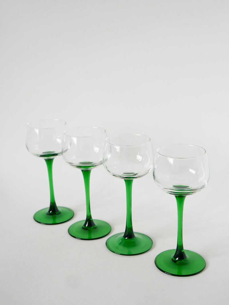 Lot De 4 Verres À Pieds Vert Foncé, Made In France, Luminarc, 1970