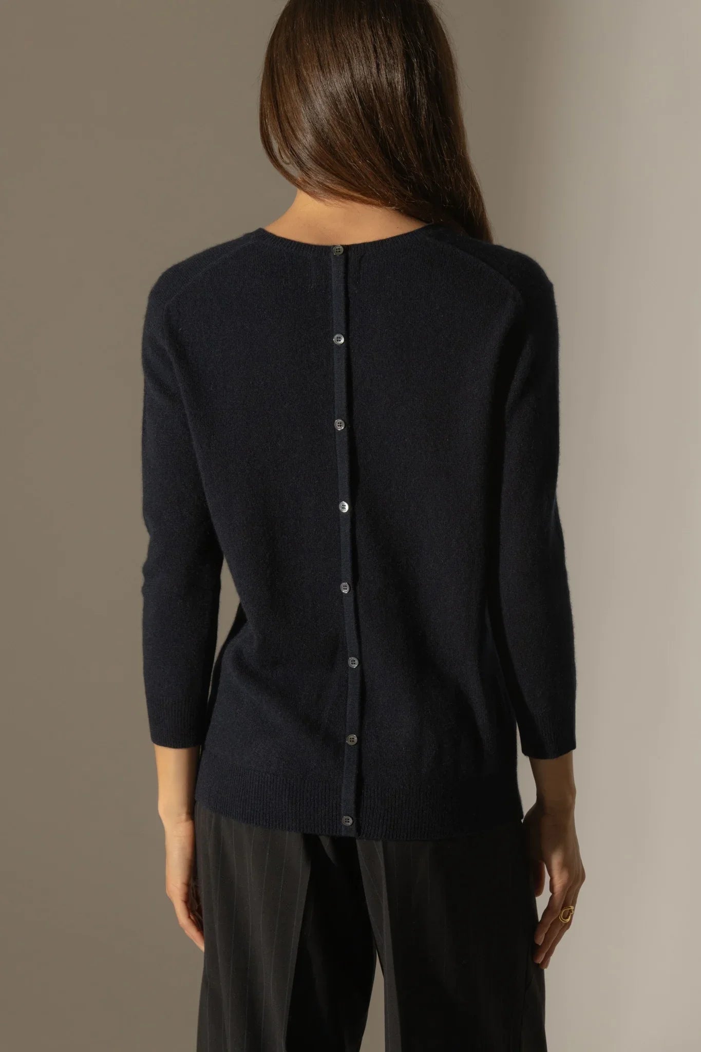 Pull Col Rond Boutonné Dos - Vanessa - Navy