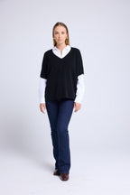 Maglione Oversize Smanicato Scollo a V Vanina - Nero