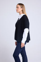 Maglione Oversize Smanicato Scollo a V Vanina - Nero