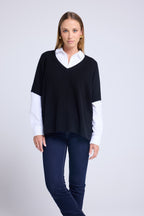 Maglione Oversize Smanicato Scollo a V Vanina - Nero