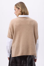 Oversized trui met V-hals zonder mouwen F Vanina - Crèmebeige - Dames