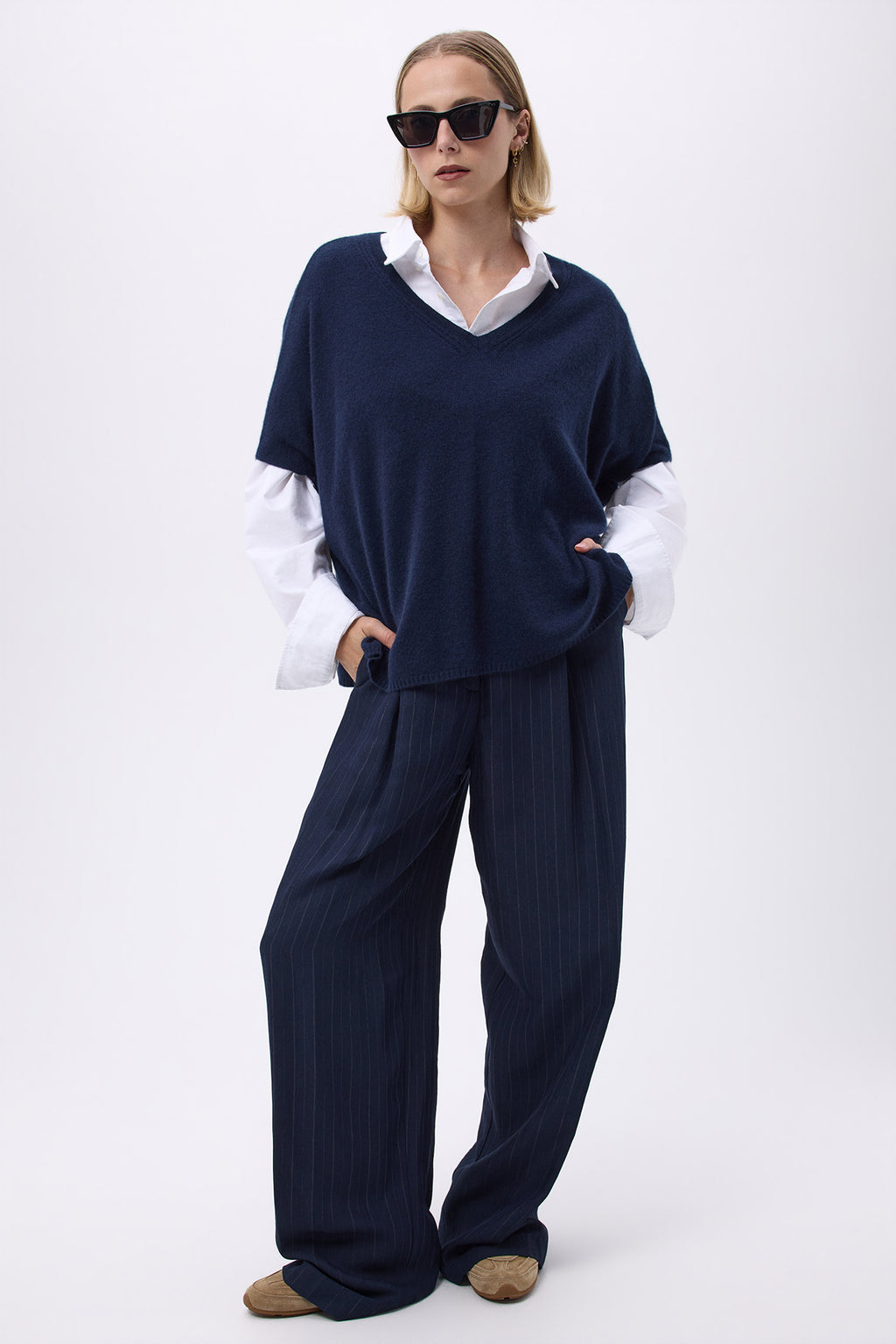 Pull Oversize Col V Sans Hommeche F Vanina - Bleu Marine - Femme