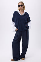 Pull Oversize Col V Sans Hommeche F Vanina - Bleu Marine - Femme