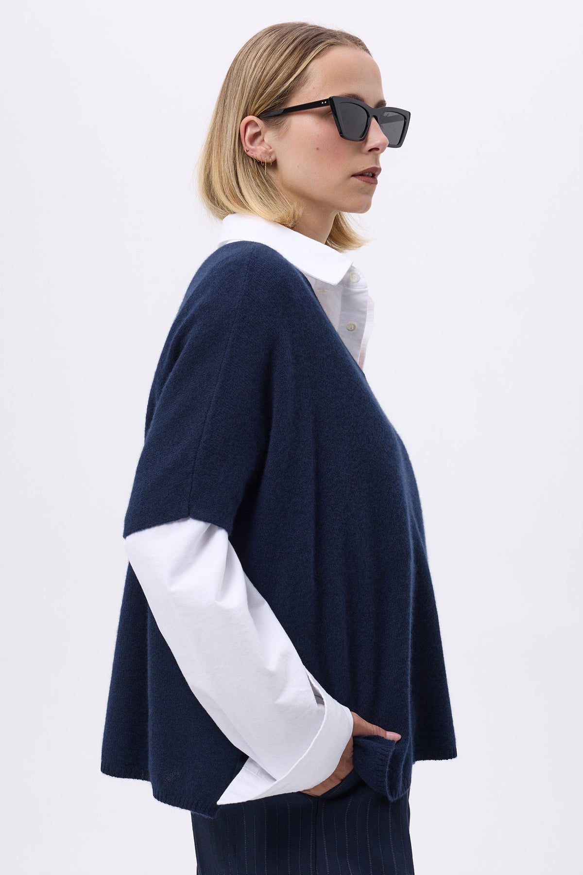 Pull Oversize Col V Sans Hommeche F Vanina - Bleu Marine - Femme