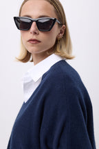 Pull Oversize Col V Sans Hommeche F Vanina - Bleu Marine - Femme