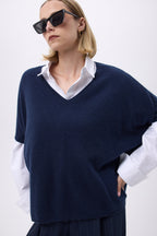 Pull Oversize Col V Sans Hommeche F Vanina - Bleu Marine - Femme