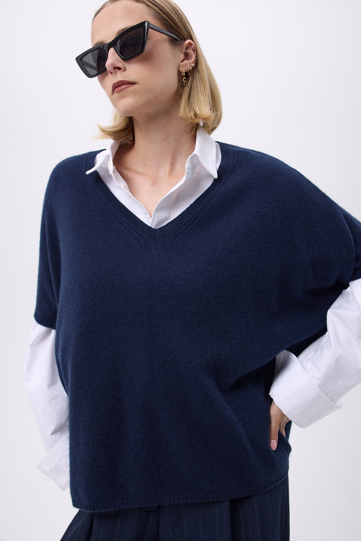 Pull Oversize Col V Sans Hommeche F Vanina - Bleu Marine - Femme