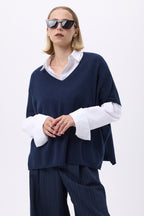 Pull Oversize Col V Sans Hommeche F Vanina - Bleu Marine - Femme