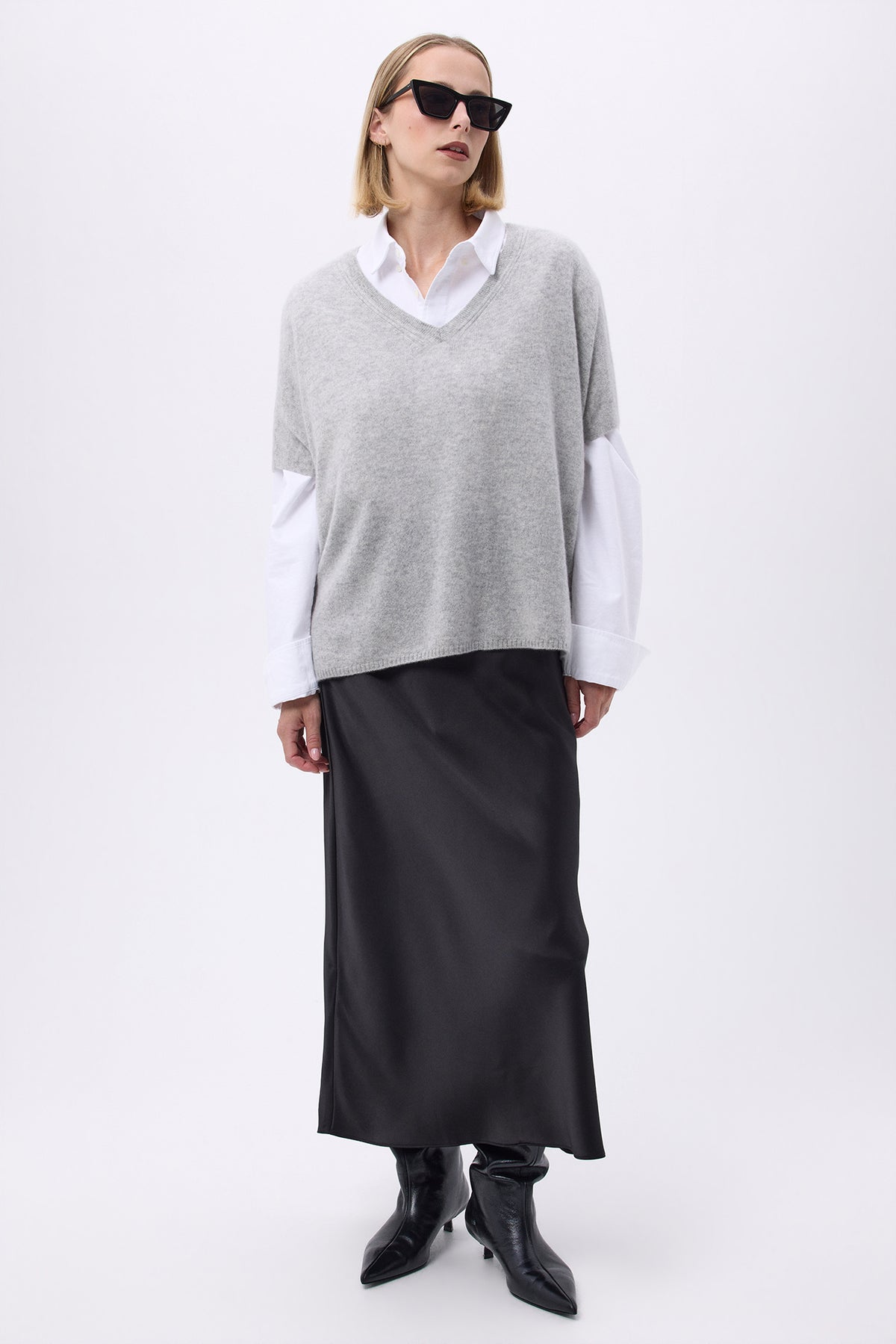 Oversized trui met V-hals mouwloos F Vanina - Lichtgrijs - Dames