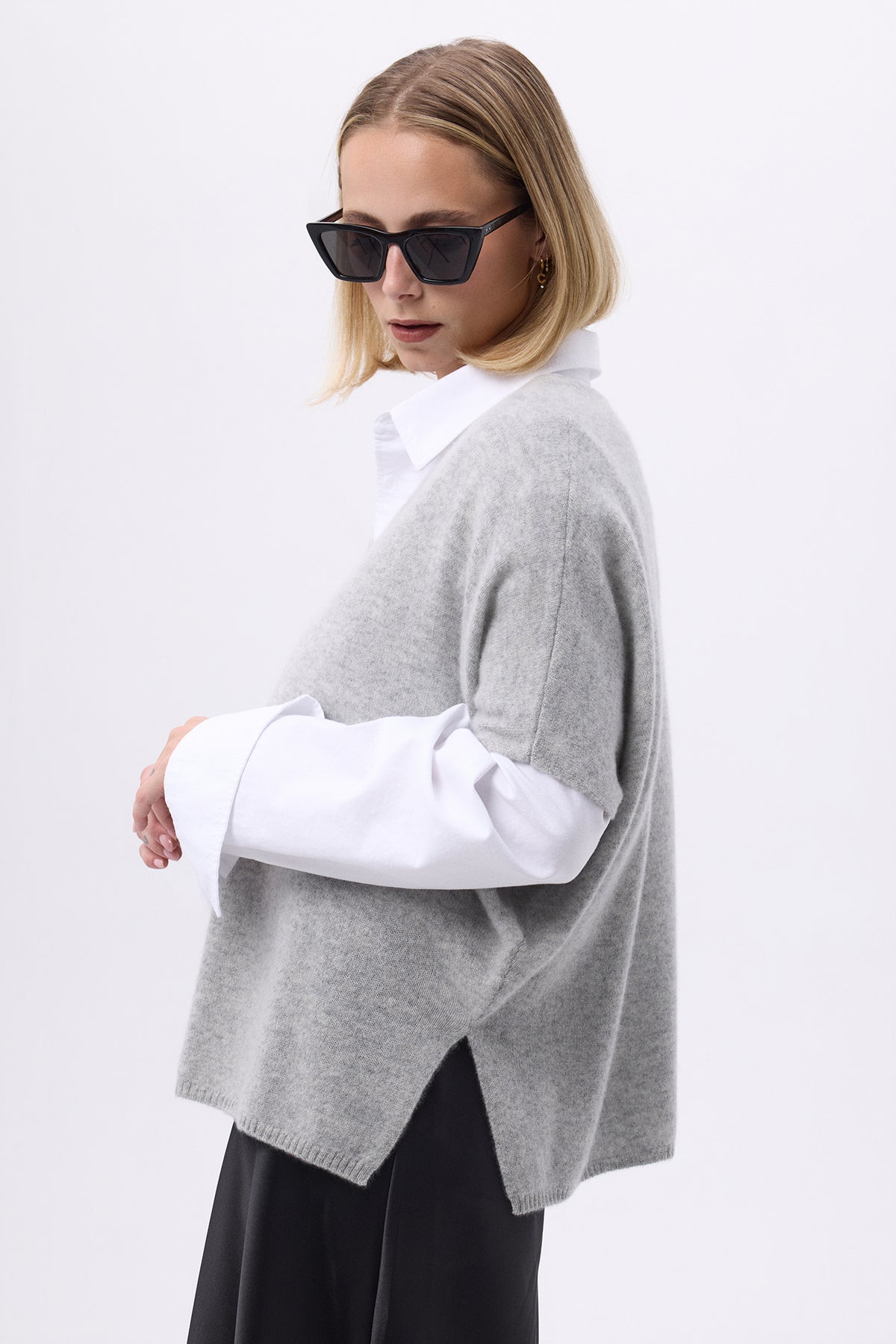 Oversized trui met V-hals mouwloos F Vanina - Lichtgrijs - Dames