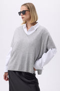 Oversized trui met V-hals mouwloos F Vanina - Lichtgrijs - Dames