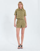 Chemise droite en jean kaki_1