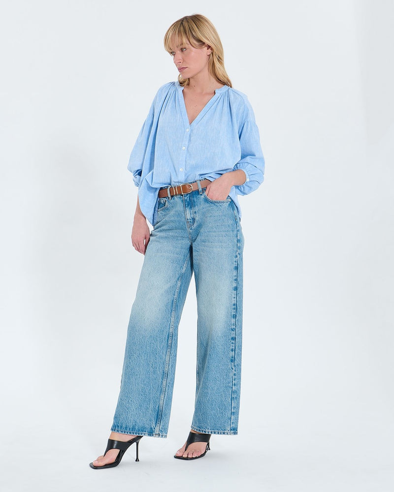 Chemise fluide en coton bleue ciel_1