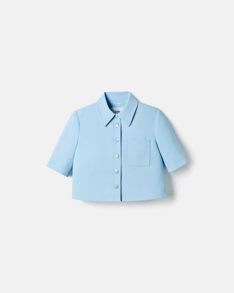 Chemise courte en crêpe bleu ciel_5
