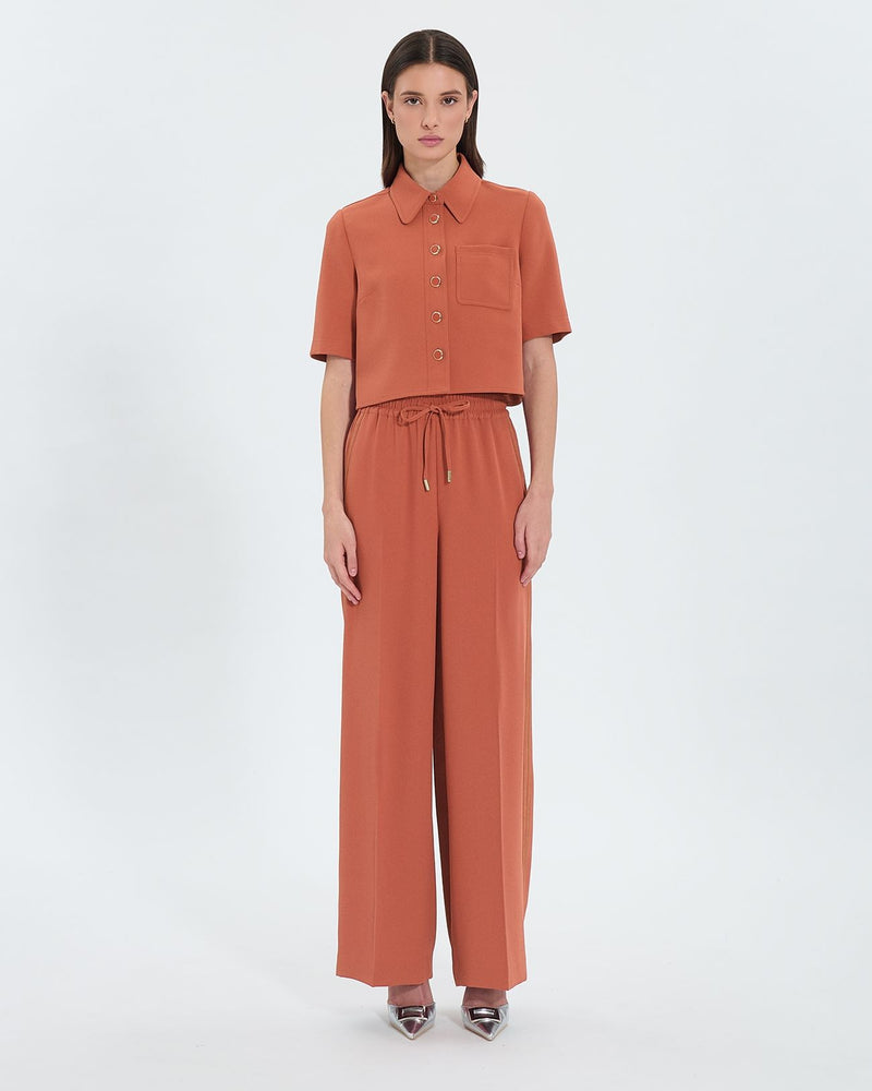 Chemise courte en crêpe brique_4