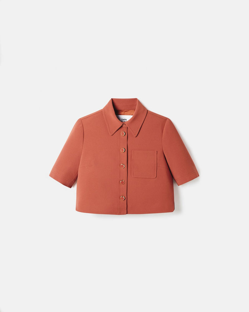 Chemise courte en crêpe brique_5