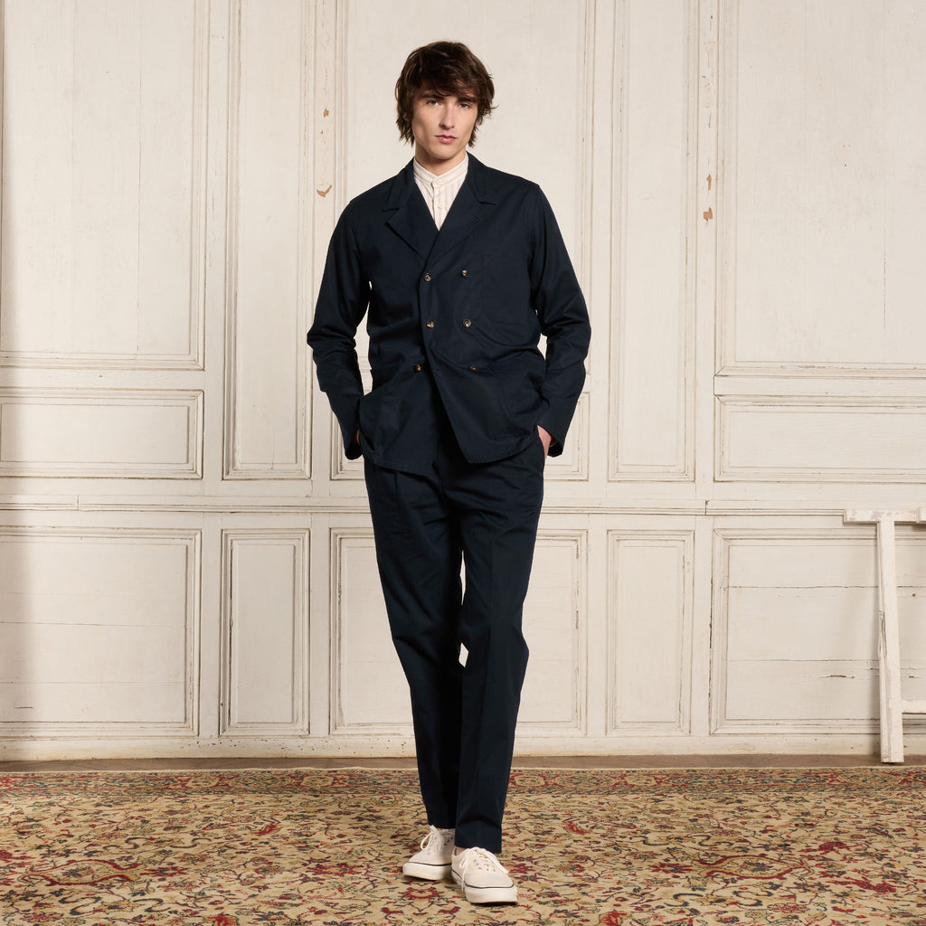 Double-Breasted Cotton Work Jacket Navy