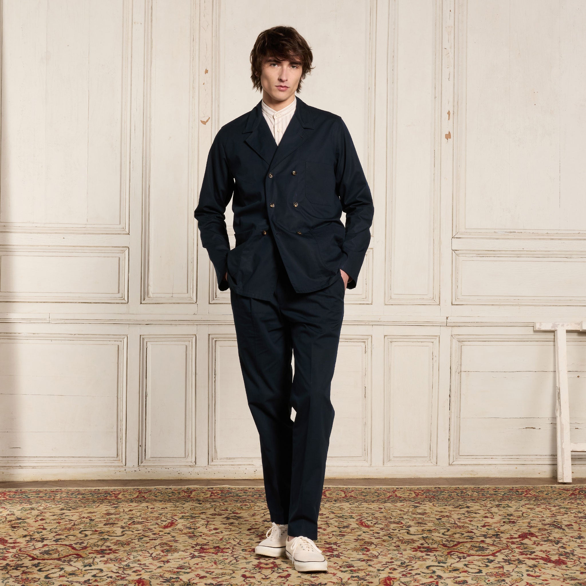 Double-Breasted Cotton Work Jacket Navy