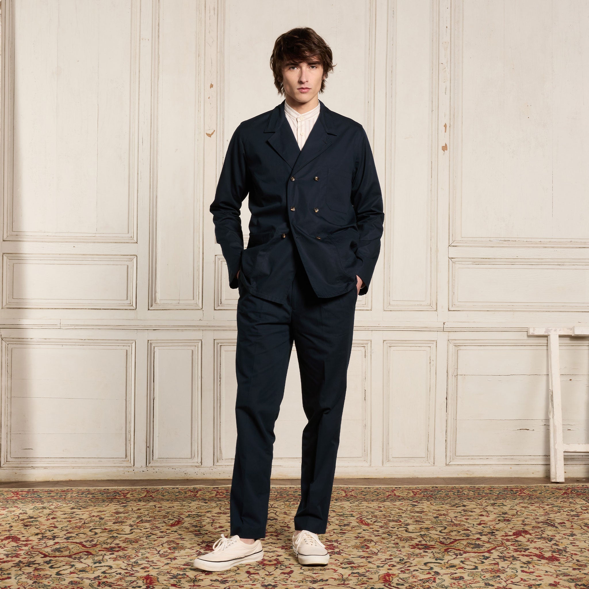 Double-Breasted Cotton Work Jacket Navy